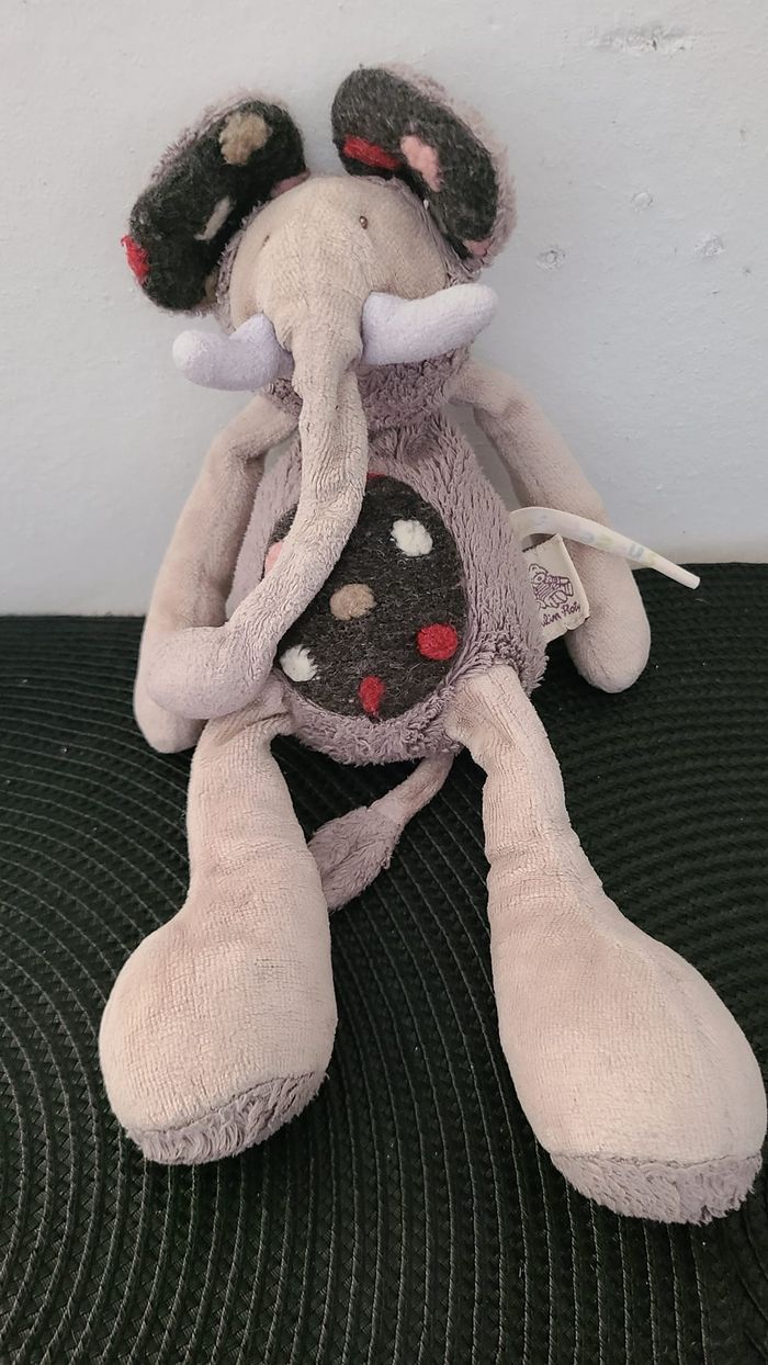 Doudou éléphant Les Zazous beige gris noir MOULIN ROTY