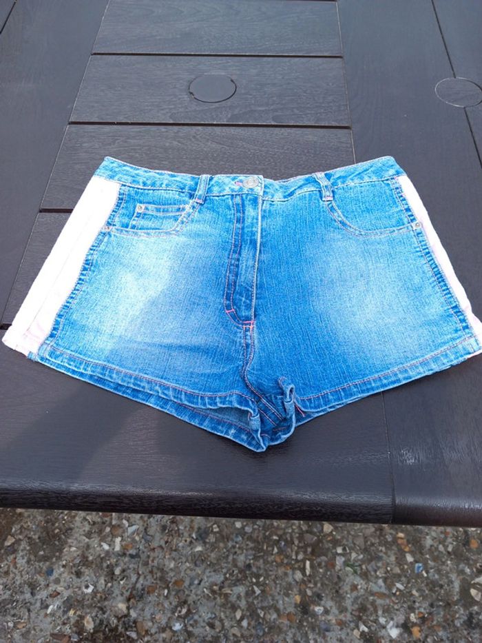 Short coton jean bande rose T34