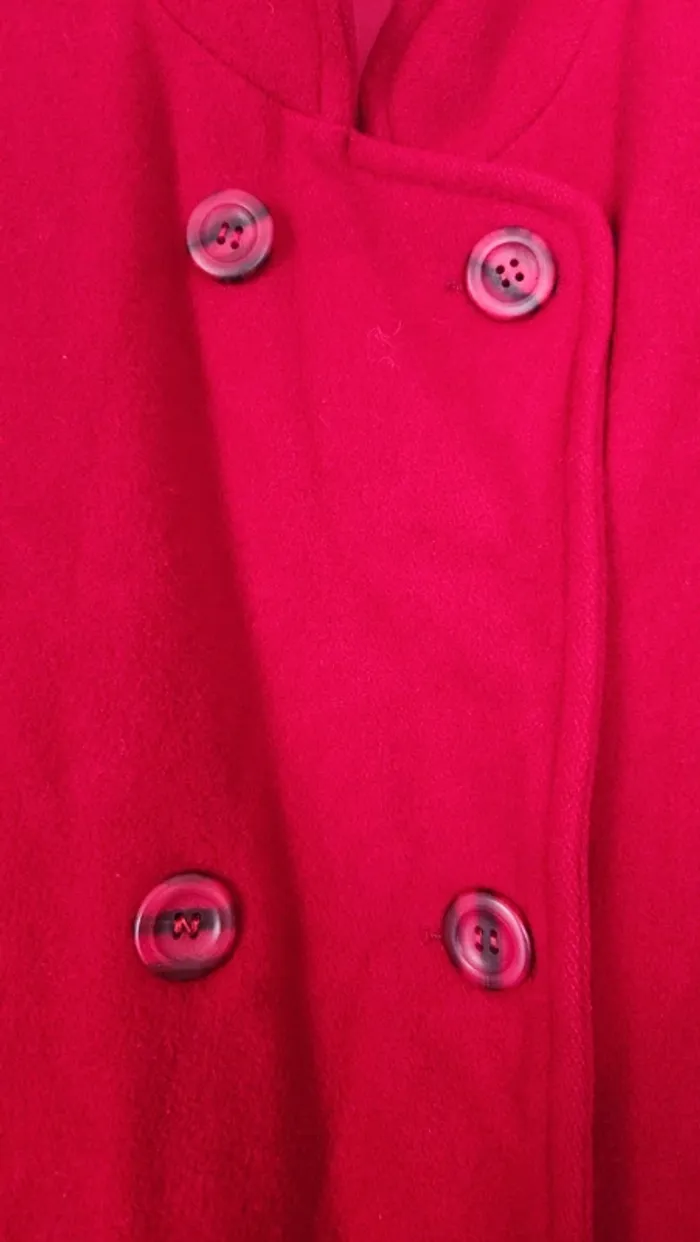 Manteau rouge bordeaux laine femme- T42/44- coupe droite- chaud et confortable - photo numéro 2