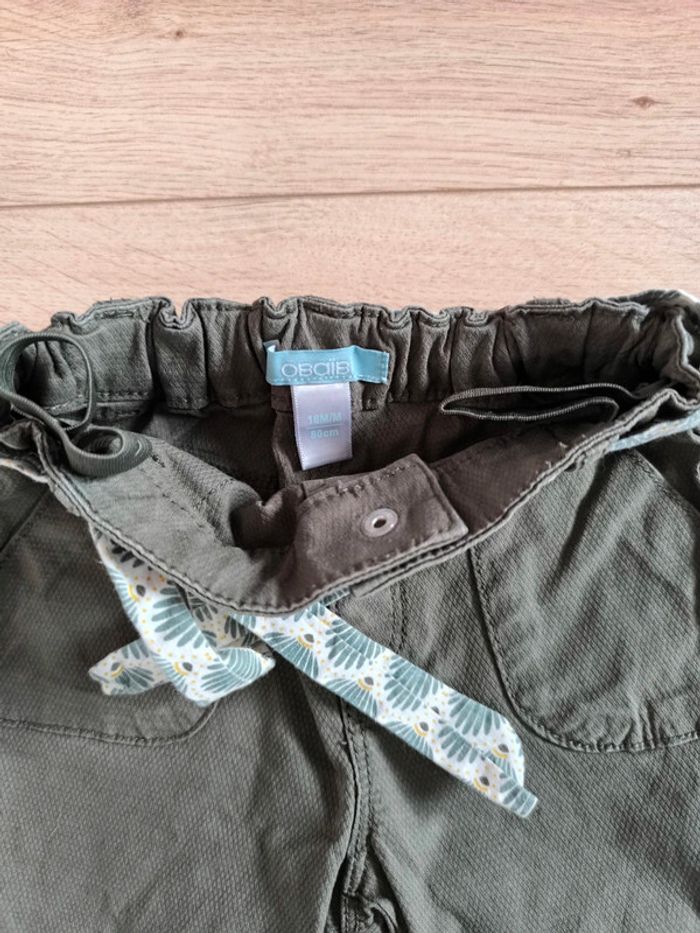 Pantalon souple fille Obaïbi vert kaki - Taille 18 mois 80cm - photo numéro 2