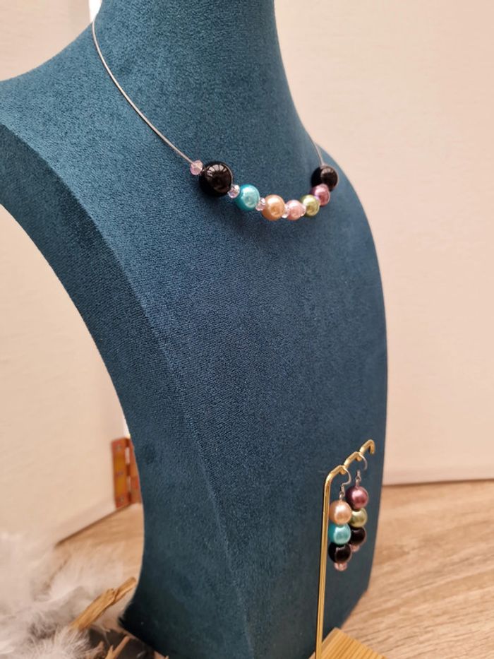 Parure Bijoux Acier Grosses Perles Multicolore - photo numéro 6