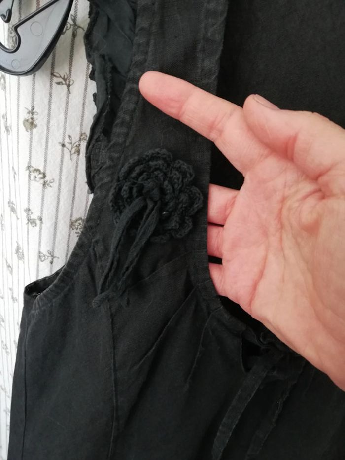 Robe bohème en lin noir T 36 - photo numéro 4