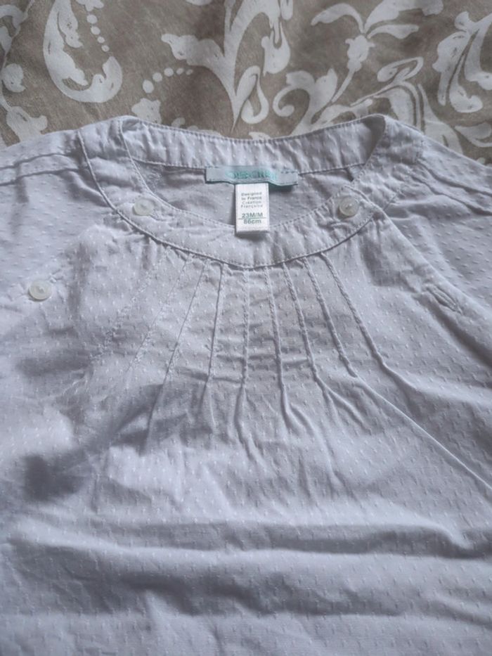 Blouse tunique blanche obaibi neuve 23 24 mois 2 ans - photo numéro 2