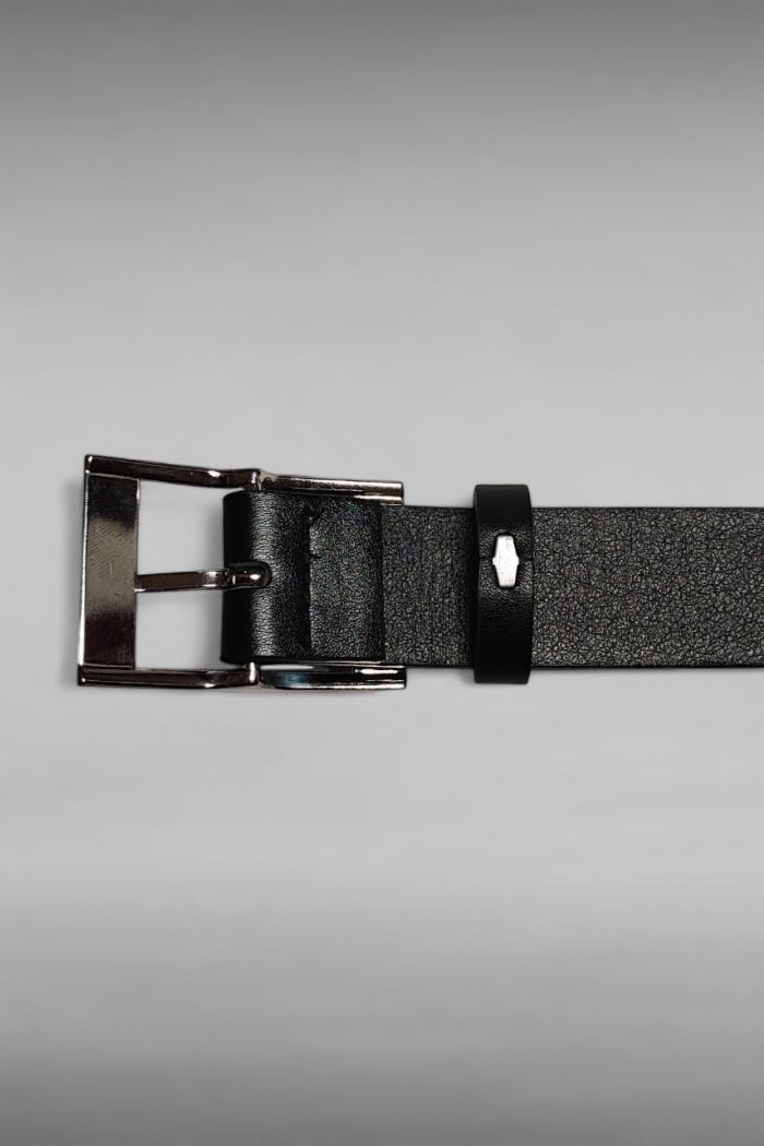 Ceinture cuir noire Boucle acier argentée 117CM - photo numéro 3
