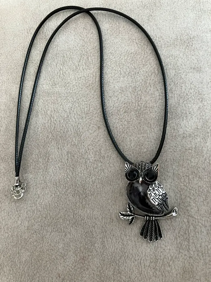 Collier et pendentif chouette hibou améthyste - photo numéro 3