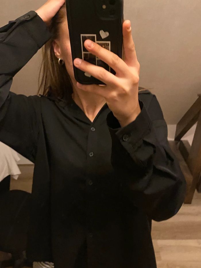 chemise lisse noire à boutons shein taille L - photo numéro 4