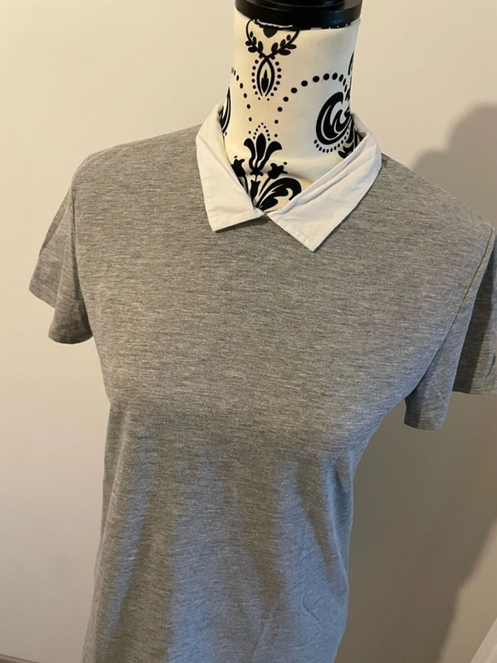 T-shirt à manches courtes gris extensible col chemise blanc taille 40 - photo numéro 4