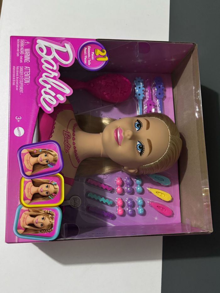 Barbie Tête de poupée cheveux blonds avec 20 accessoires colorés, tête de poupée pour coiffure - photo numéro 2