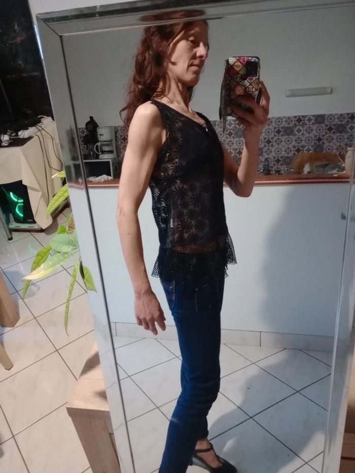 Top femme 38 ajouré  transparent noir c73 - photo numéro 3