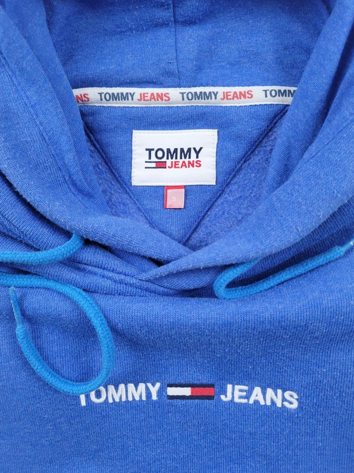 Sweat à capuche Tommy Jeans bleu – Logo TJ – Taille S/M - photo numéro 3