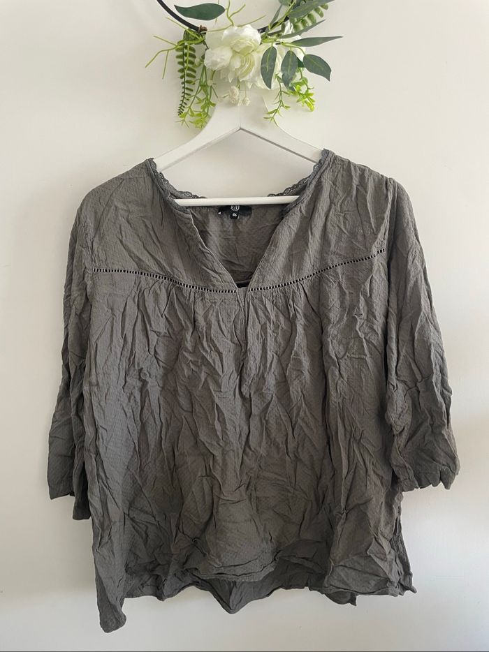 🌸Blouse manches 3/4 grise taille 46 Riu 🌸
