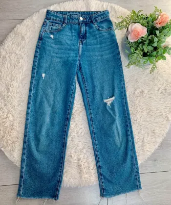 Jean bleu foncé,large,coupe droite fille