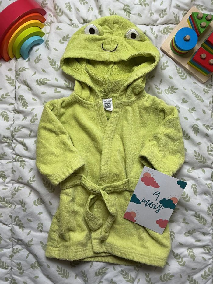 peignoir en éponge vert à capuche et ceinture carter's 0/9 mois - photo numéro 2