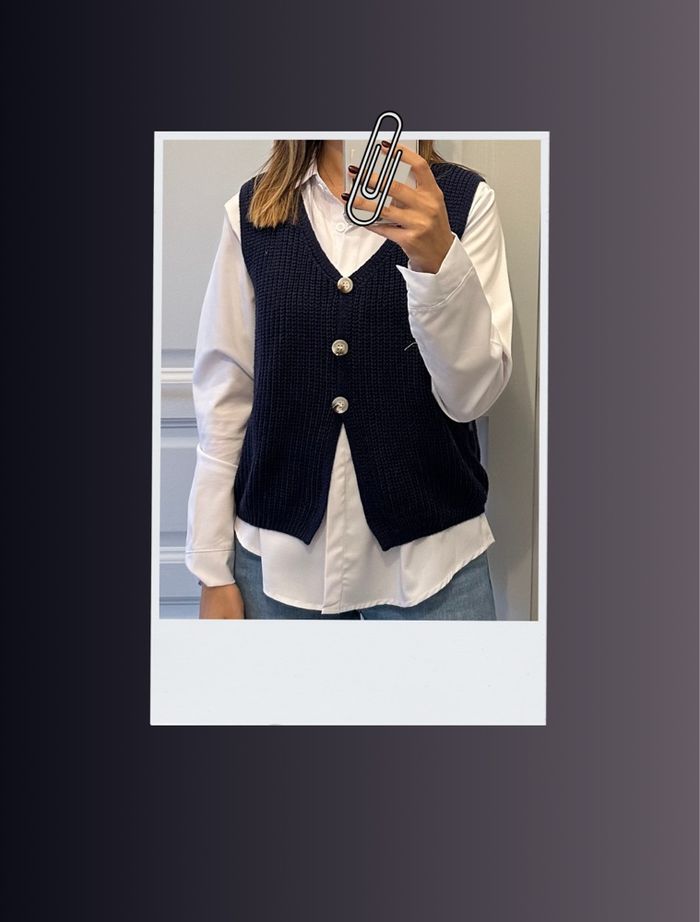 Gilet sans manches en maille bleu marine - photo numéro 5