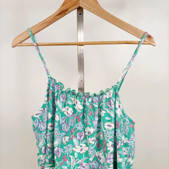 Top à bretelles fleuri vert CMT Atelier T38 imprimé floral léger coton été volanté A1263 - photo numéro 6