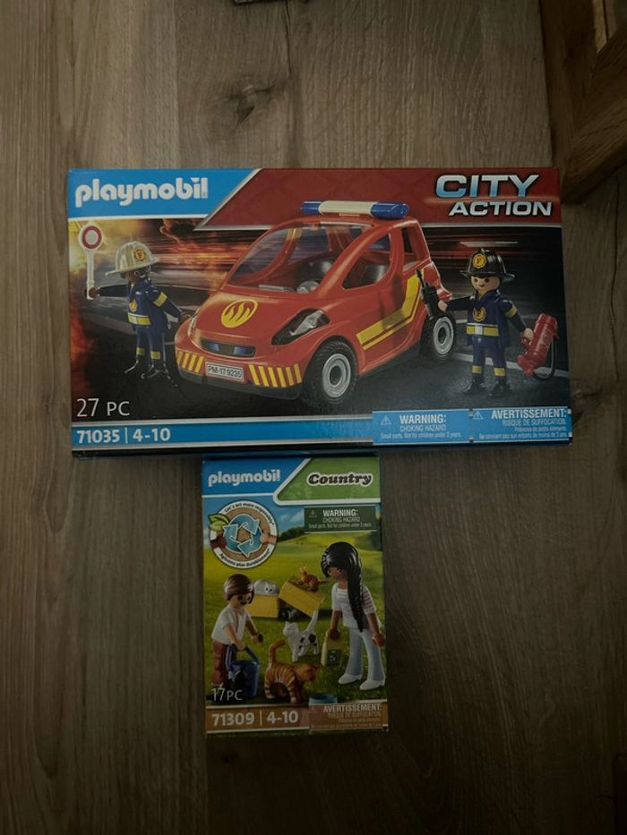 Playmobil 71035 pompiers et 71309 personnages et chats neufs
