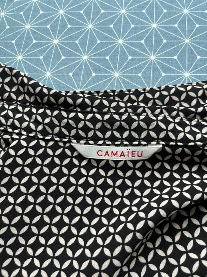 Blouse manche longue femme à motifs couleur blanc noir taille 38 Camaïeu très bon état - photo numéro 3