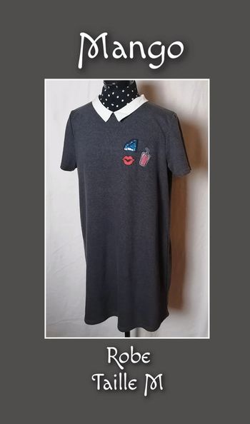 Robe droite écussons gris blanc taille M Mango