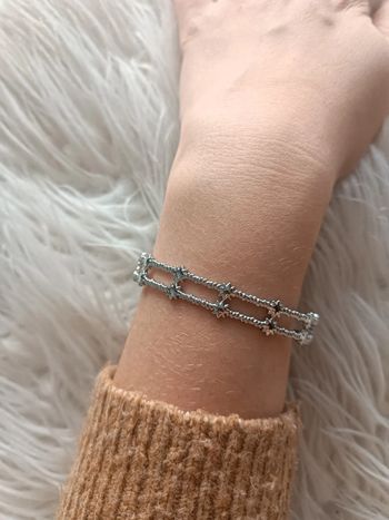 Bracelet jonc "Kelian" argenté en acier inoxydable réglable motif étoiles Bohm Neuf