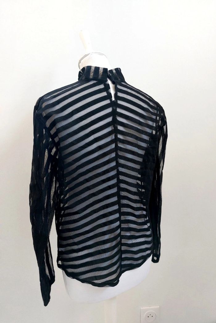 Top manches longues ouvert avec rayures en transparence noir taille L - photo numéro 3