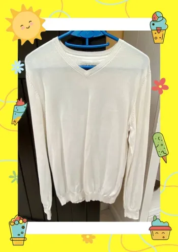 Sweat à col V Celio M 38 blanc crème