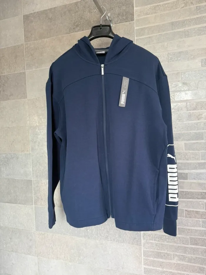 Sweat à capuche et zip bleu Puma