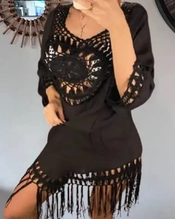 🌸 Robe de plage noire aspect peau de peche taille unique