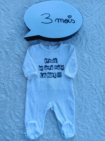 Pyjama grenouillère velours Mixte 3 mois promis je dors toute la nuit bébé rêve