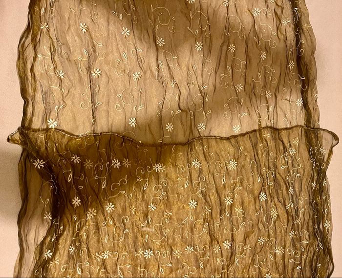 Paire de voilages marron brodés motif fleurs- Très bon état - photo numéro 5