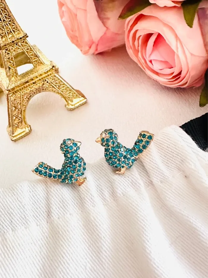 🐦Boucles d’oreilles oiseaux turquoise Betsey Johnson – Cristaux scintillants - photo numéro 4