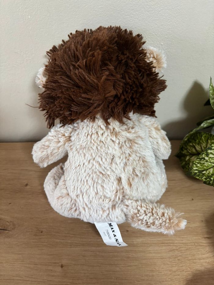 Doudou peluche lion beige écru marron yeux brillants Max & Sax - photo numéro 3