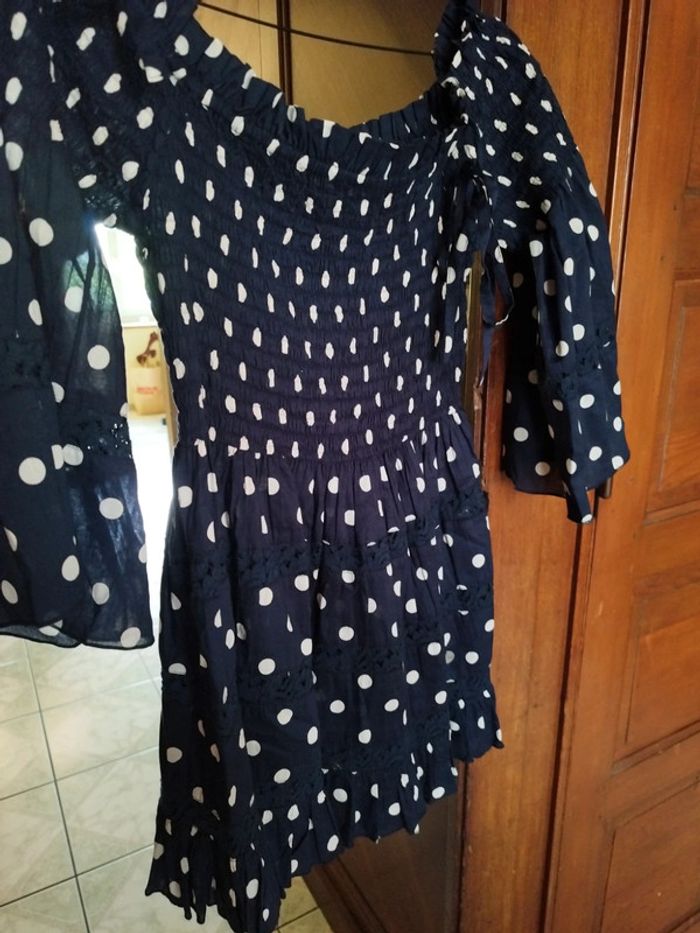 Top bleu marine femme pois vintage S/M y2k - photo numéro 5