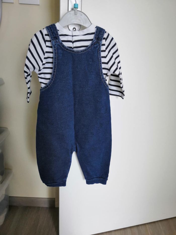 Ensemble salopette denim + tee-shirt imprimé 6 mois Plus Collection - photo numéro 2