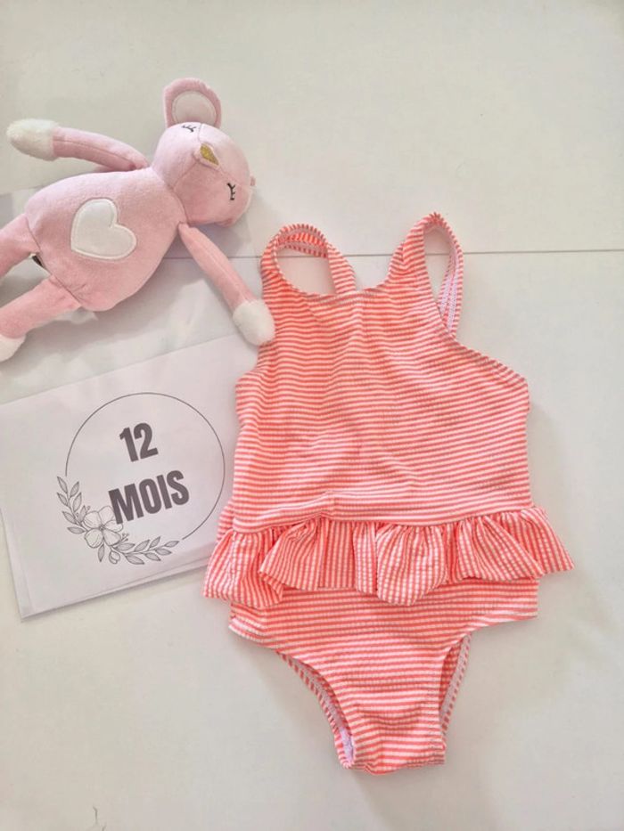Maillot de bain 1 pièce bébé 12 mois La redoute neuf rose orangé - photo numéro 2