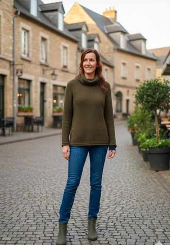 Pull femme col roulé L vert olive c'est 82