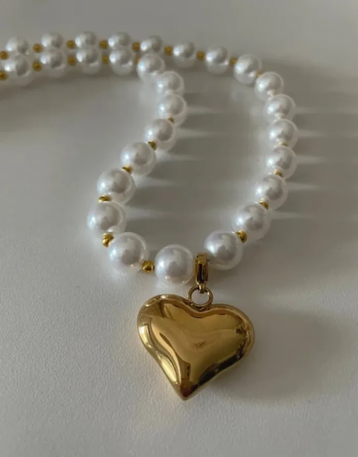 Collier perle artificielle pendentif cœur en acier MaxMara - photo numéro 6