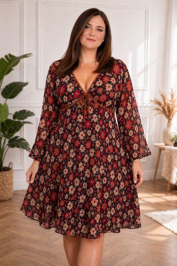 Robe bohème manches longues transparentes multicolore Femme taille 52 marque Monsoon 💍
