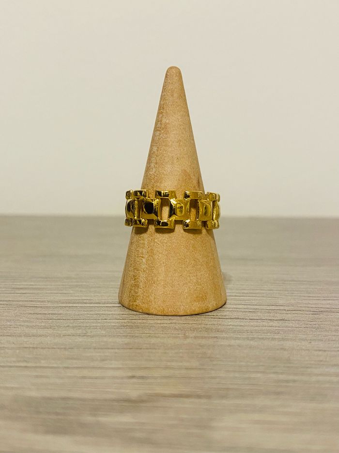 Bague fine ajustable doré maillons carré acier inoxydable - photo numéro 2