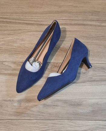 Escarpins chaussures à talon daim habillées élégante femme bleu 