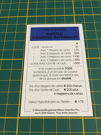 Carte Hanusa élémental rayonnant pièce détachée Monopoly Duel Masters Hasbro Parker Wizards #A64