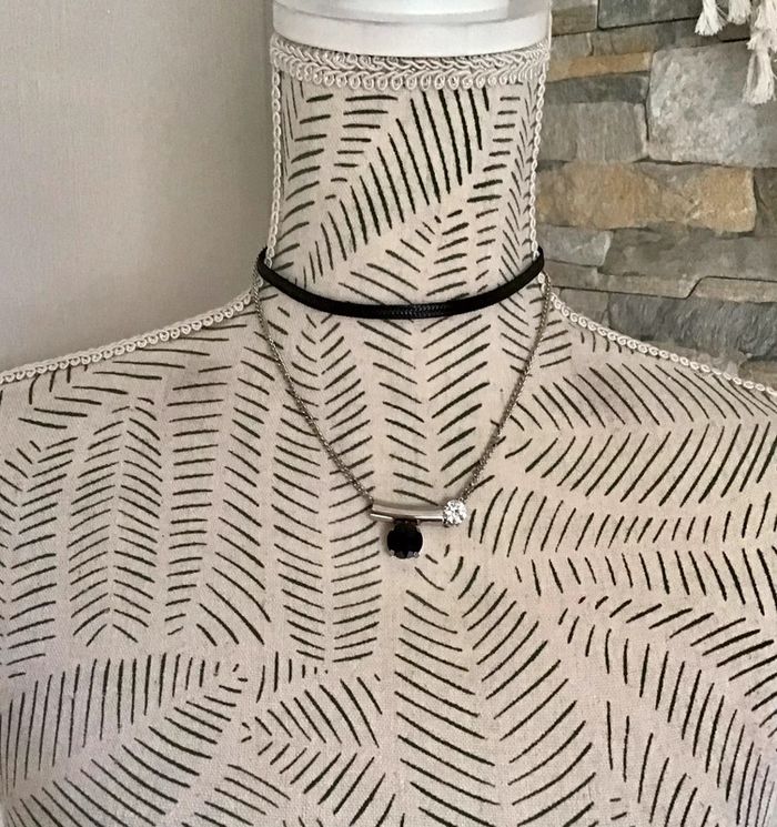 Collier 2 rangées argenté et noir