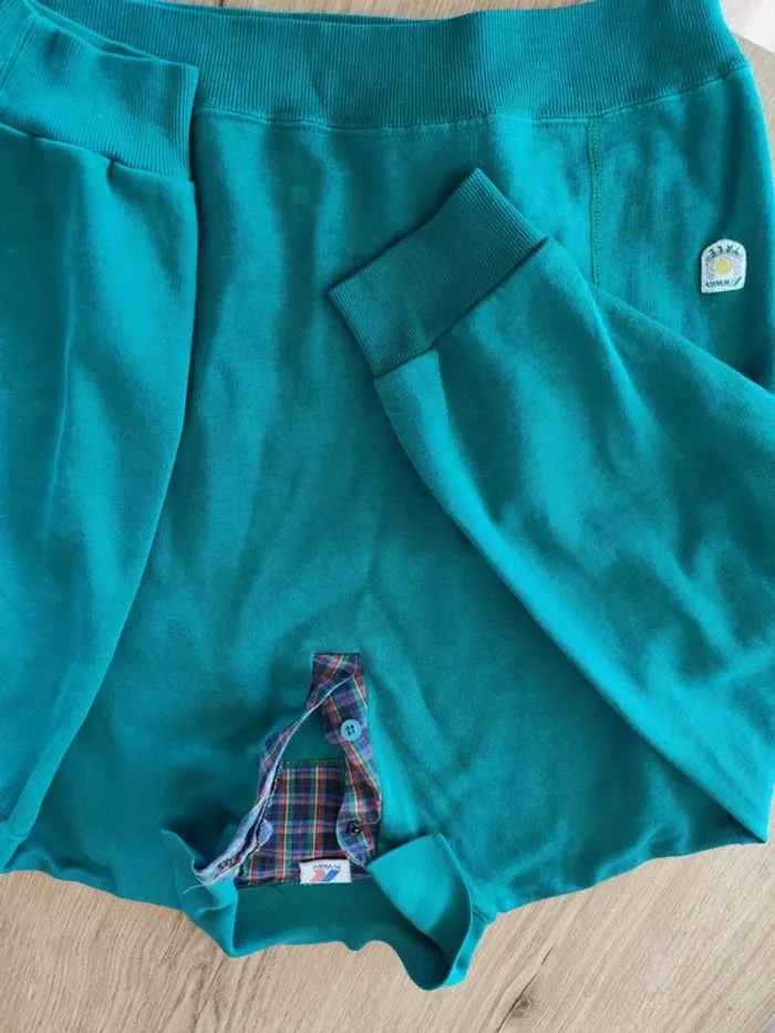 Pull K-Way vintage – col chemise tartan intégré – vert émeraude - photo numéro 3