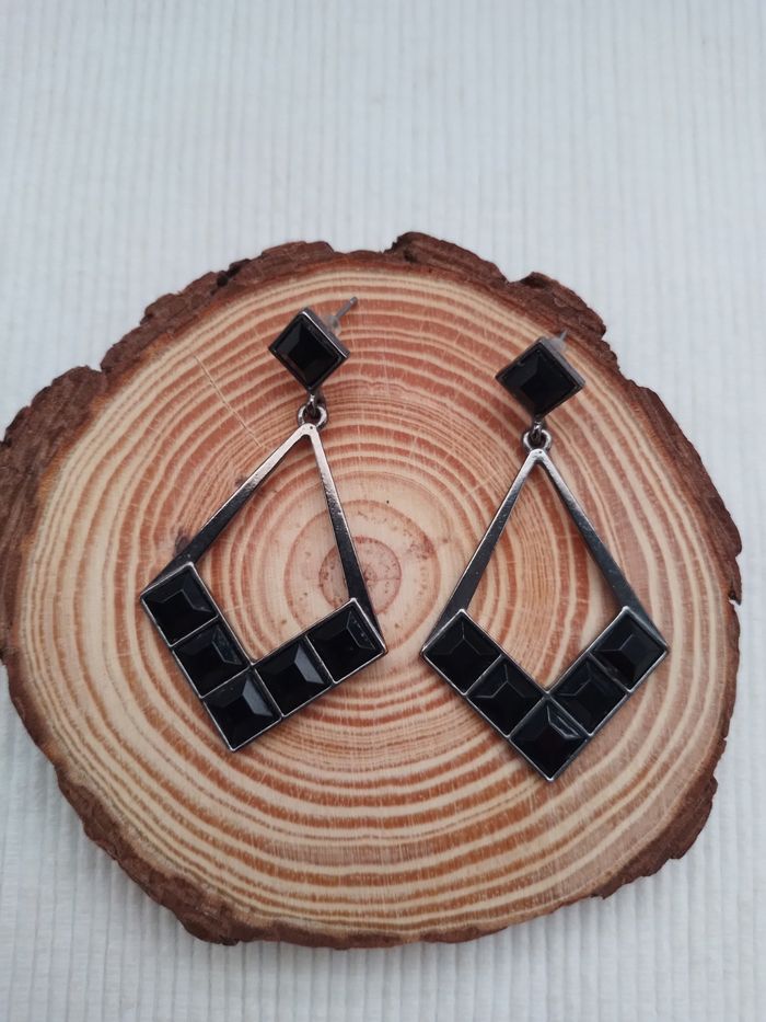 Boucles d'oreilles losange noir - photo numéro 1