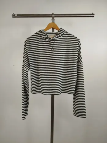 Sweat à capuche rayé noir blanc femme CMT Atelier coupe droite taille M coton doux A1379