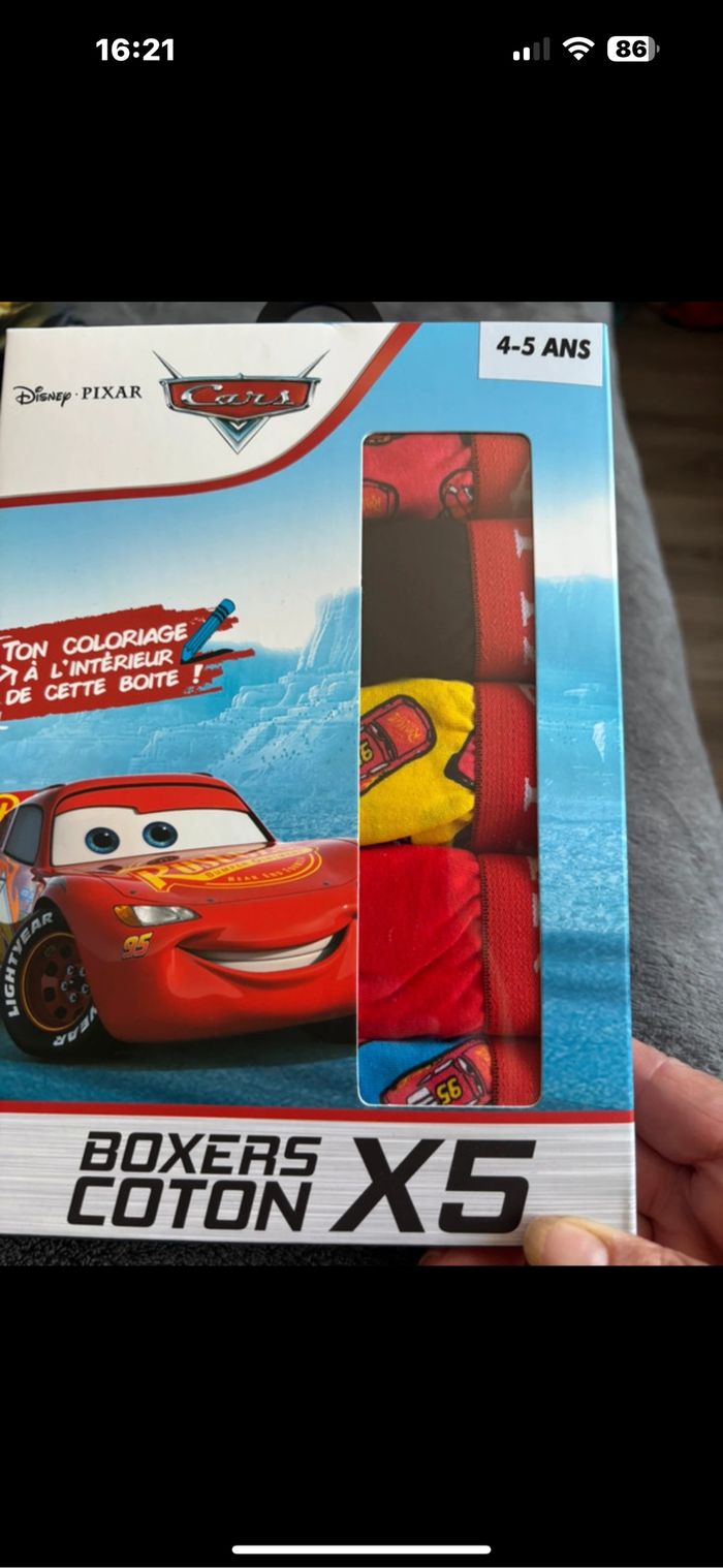 Boîte de coffret de cinq Boxers Cars marque Disney taille 4/5 ans 100 % coton - photo numéro 7