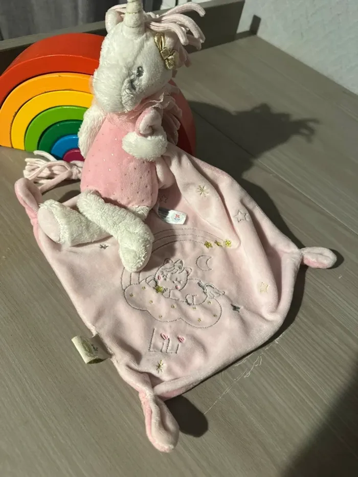 Doudou Licorne rose blanc mouchoir Lili Nicotoy SIMBA - photo numéro 2