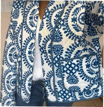 Veste Femme Matelassée Imprimé Floral Bleu Bohème - Taille M Neuf Jamais Porté