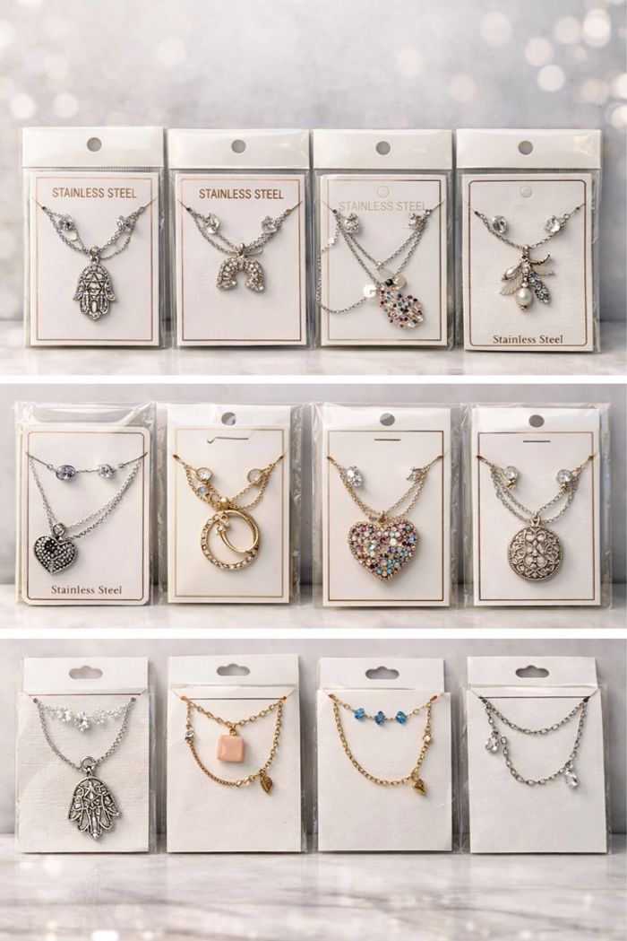 Collier main Fatma acier inoxydable strass
