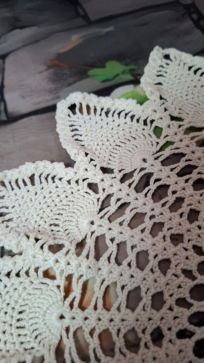Napperon crochet motif fleur feuille écru blanc cassé vintage - photo numéro 6