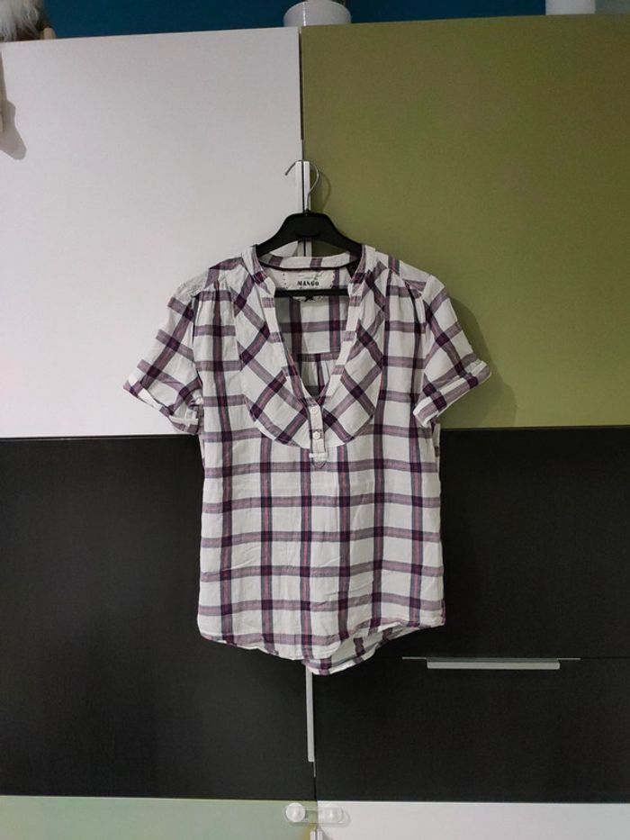 Chemise blanche à carreaux Mango